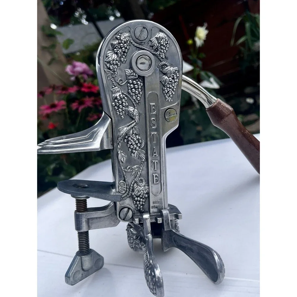 Vintage Rogar Estate Table Top Clamp Wine Bottle Opener Corkscrew Wooden Handle